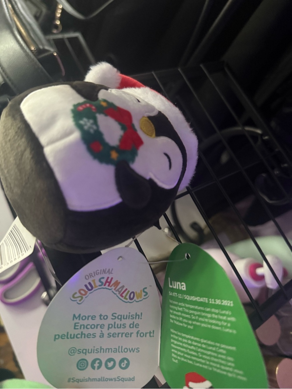 Squishmallows Luna Penguin Plush - Black, White & Red Holiday Hat - Picture 3 of 7